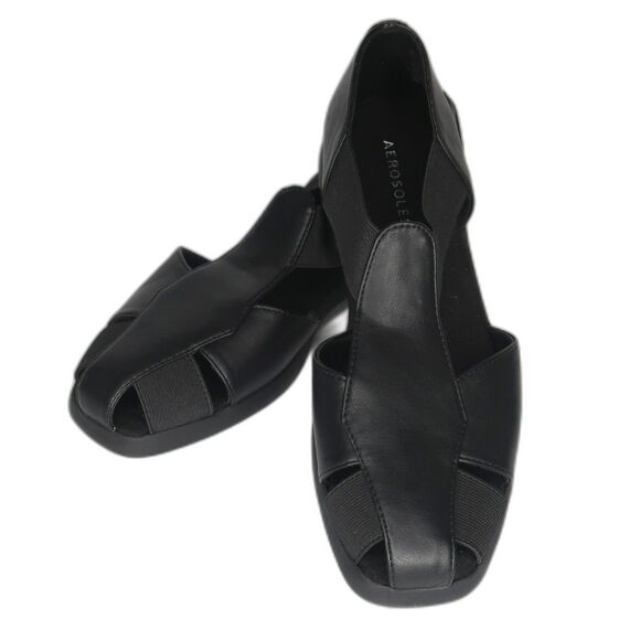 Aerosoles Womens Sandals Size 8 Black Comfort Stretch‎ Elastic Faux Leather - Picture 1 of 11
